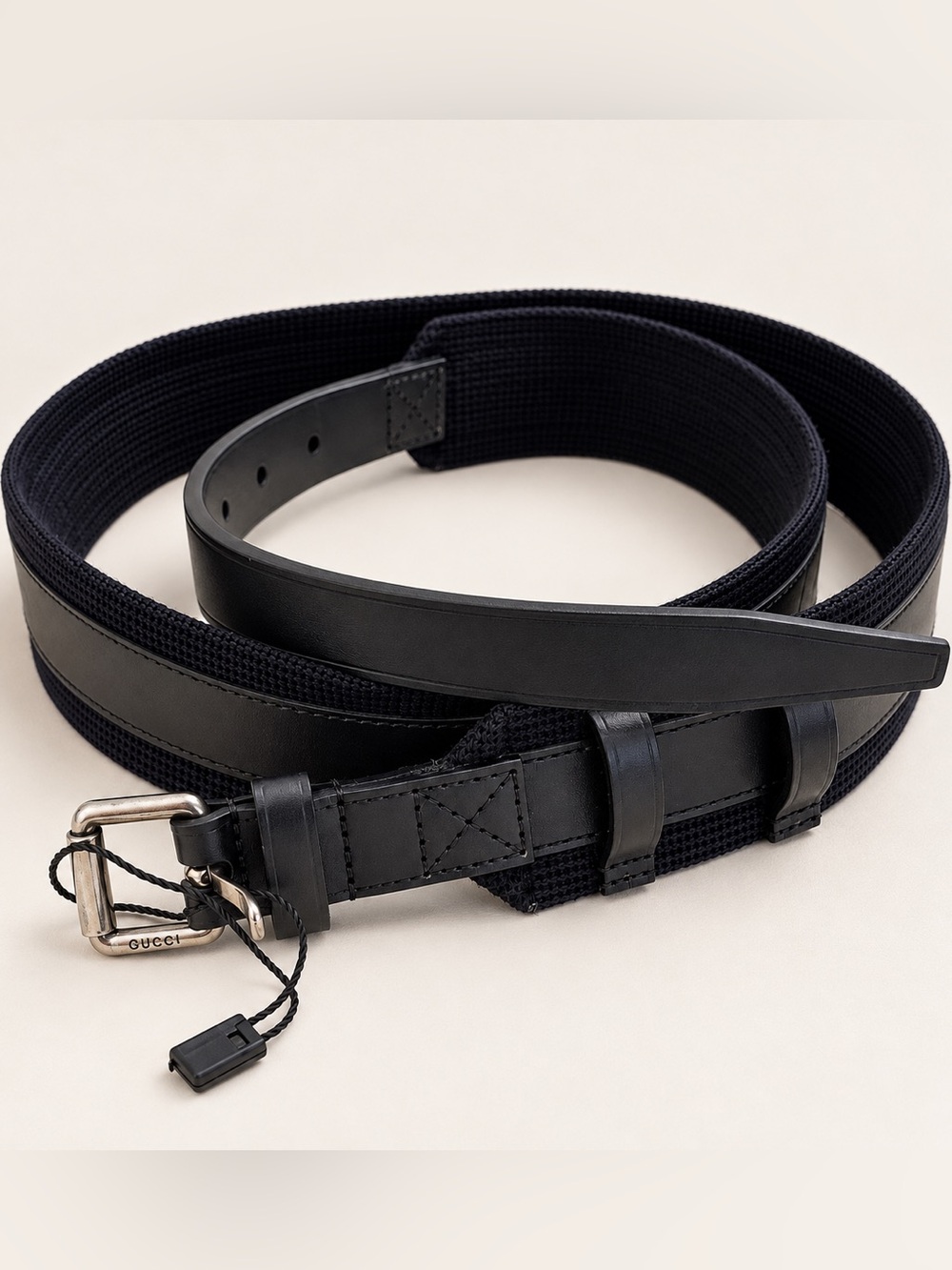 Gucci Black Leather and Canvas unisex Belt NWOT